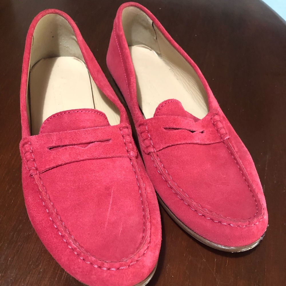 J. Crew James suede soft fuchsia loafers